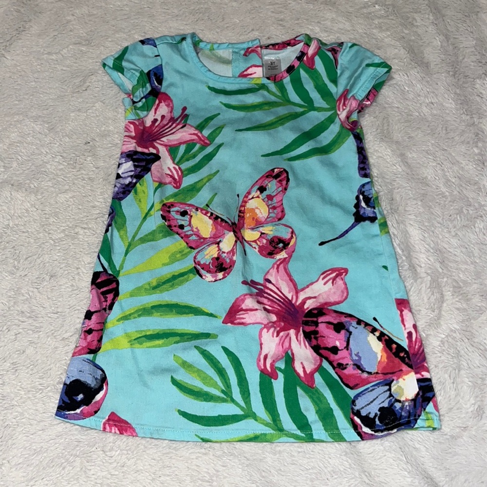 George teal butterfly and floral print dress 3T